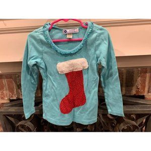 Sweet Caroline’s Christmas stocking longsleeve shirt, Santa, girls 5/6 (Bin X)